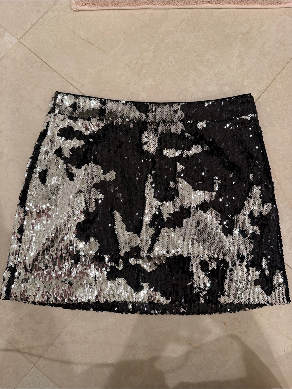 Milly Black and Silver Reversible Sequin Mini Skirt
